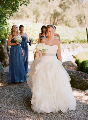 Long Strapless Blue Chiffon Bridesmaids Dresses