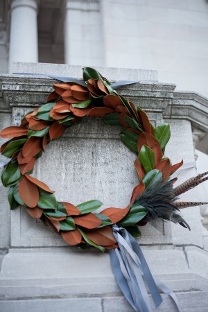 Magnolia Leaves Wreath With Feathers