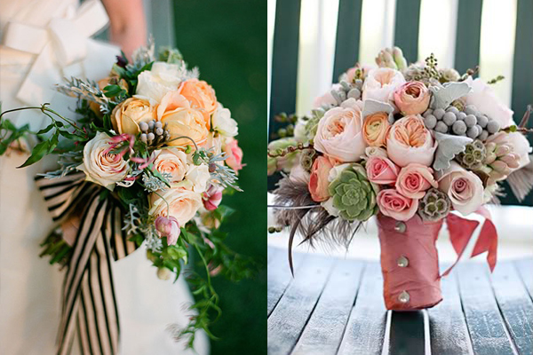 Peach and Blush Pink Wedding Bouquets