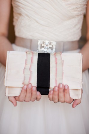 Pink and Cream Clutch With Black Ribbon