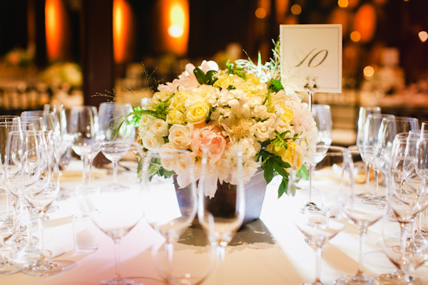 Pink and Yellow Rose Reception Table Arrangement