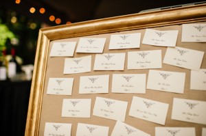 Place Cards on Burlap in Gold Frame