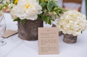 Reception Arrangements With White Flowers in Birch Containers