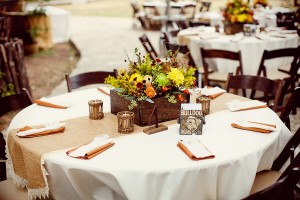 Reception Table With Fall Flowers in Wood Crate