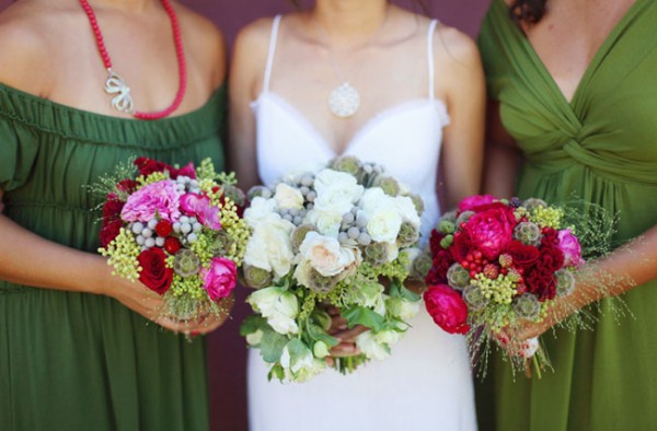 Red White and Green Wedding Bouquets