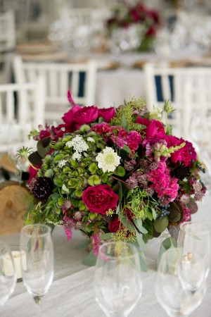 Round Hot Pink and Green Reception Table Centerpiece