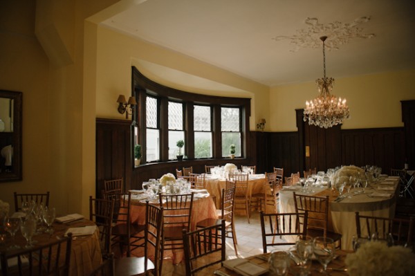 Round Reception Tables With White Hydrangeas