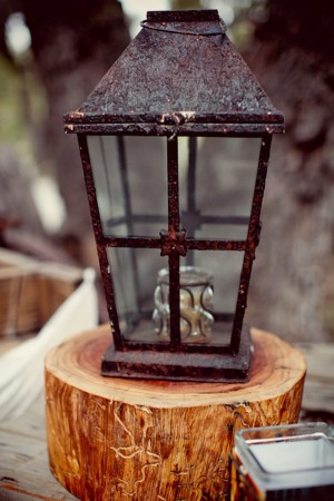 Rustic Lantern With Votive on Tree Stump