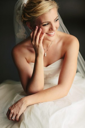 Strapless Wedding Gown With Lace Trimmed Veil