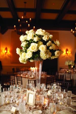 Tall White Rose and Hydrangea Reception Centerpiece