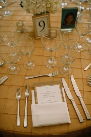 Textured Gold Tablecloth on Reception Table