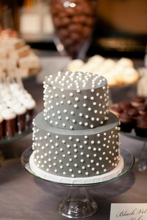 Two Tier Gray Round Wedding Cake With White Dots