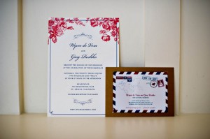 Whimsical Navy and Red Wedding Invitation