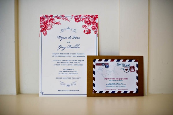 Whimsical Navy and Red Wedding Invitation