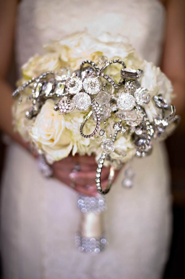 White Bridal Bouquet With Jewels