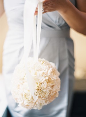 White Floral Kissing Ball With Satin Ribbon