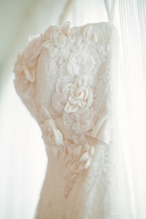 White Flower Detail on Wedding Gown