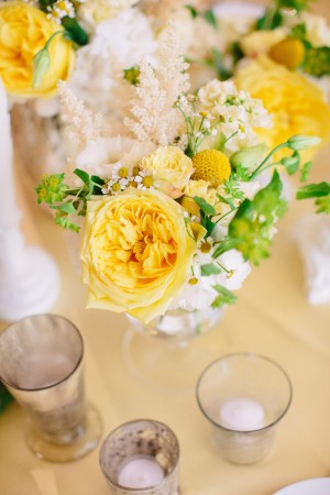 White Hydrangea and Yellow Garden Rose Reception Centerpiece