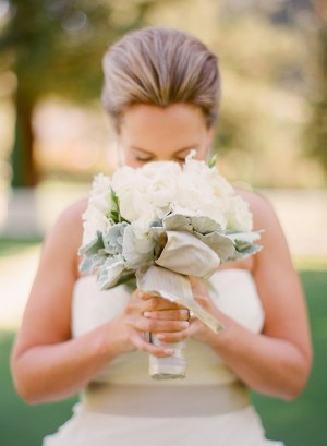 White Rose and Dusty Miller Bouquet 1