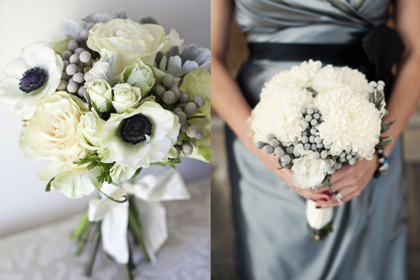 White and Silver Grey Wedding Bouquets