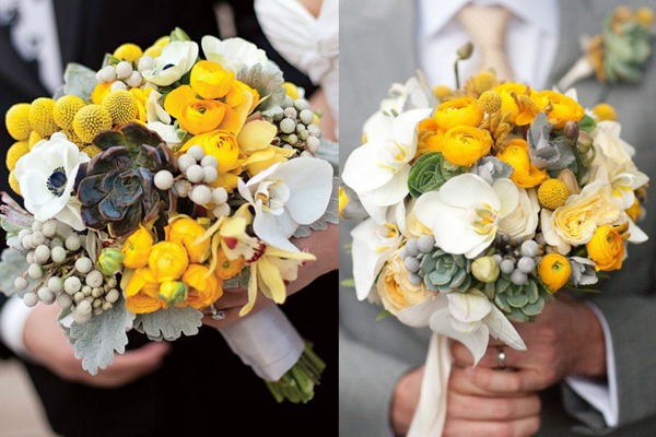 Yellow and Grey Wedding Bouquets