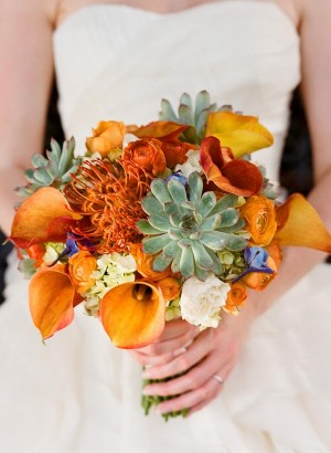 Calla Lilly Pincushion and Succulent Bouquet