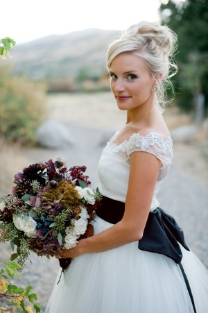 Cap Sleeve Wedding Gown With Black Bow Back 1