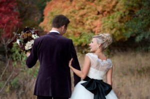 Cap Sleeve Wedding Gown With Black Bow Back