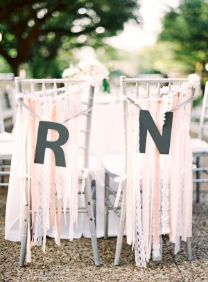 Couple Reception Chairs With Ribbons Lace and Initials
