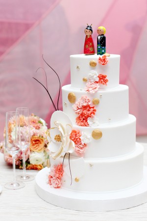Four Tier Round Cake With Orchid Detail and Wooden Topper