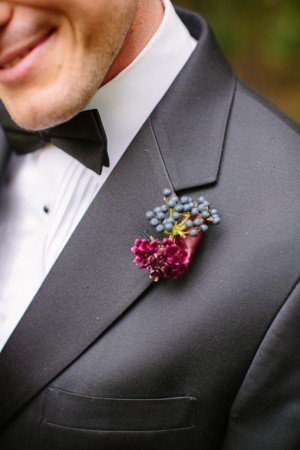 Fuchsia Boutonniere With Blue Berries