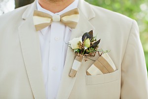 Khaki and White Stripe Bow Tie and Handkerchief1