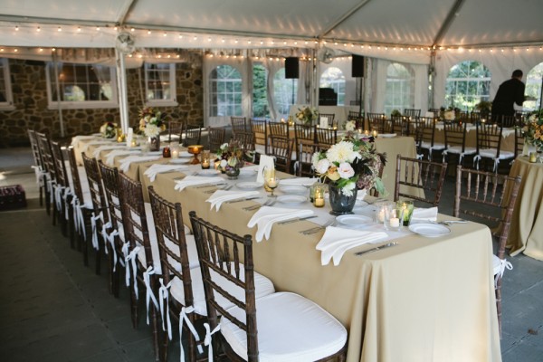Long Gold and Cream Reception Tables