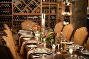 Long Reception Table in Wine Cellar