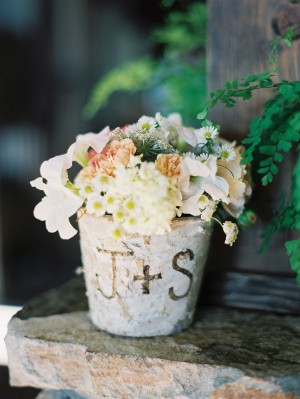 Monogrammed Birch Pot With Flowers