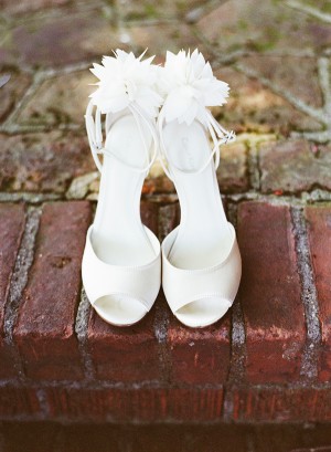 Open Toe Bridal Shoes With Flowers on Heels