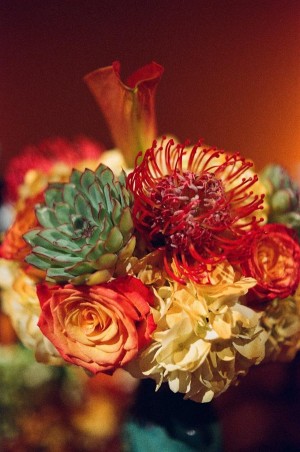 Orange Green and Yellow Fall Floral Arrangement