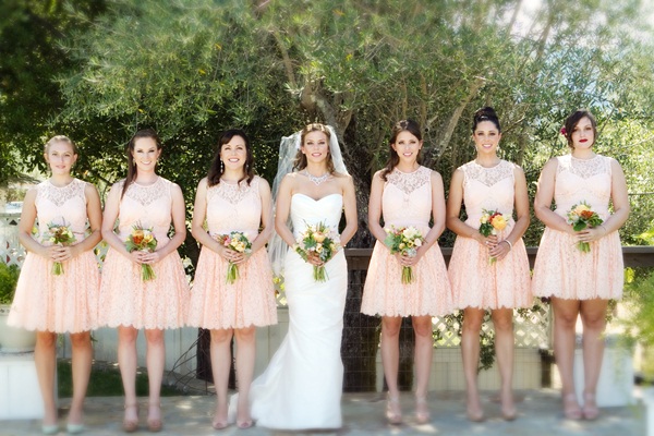 Peach Lace Bridesmaides Dress