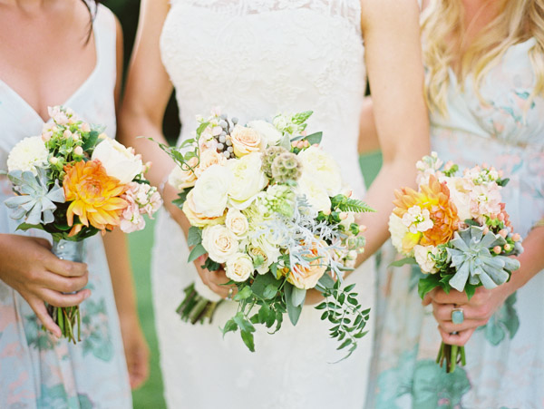 Peach White and Green Bouquets