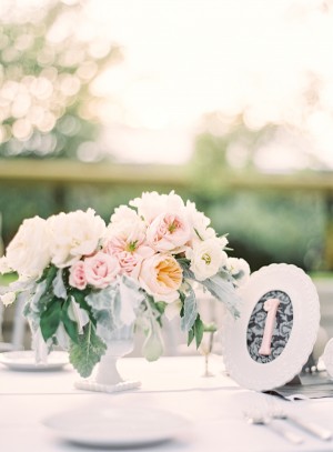 Pink Roses and Dusty Miller Wedding Centerpiece