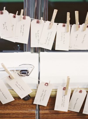 Place Cards Pinned on String With Clothespins