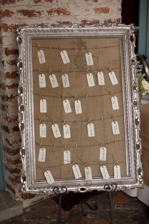 Place Cards on Burlap in Silver Frame