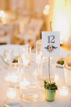Potted Table Number With Watercolor Floral Motif