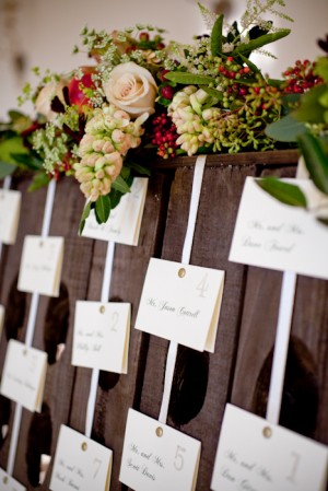 Reception Place Cards Pinned on Ribbon