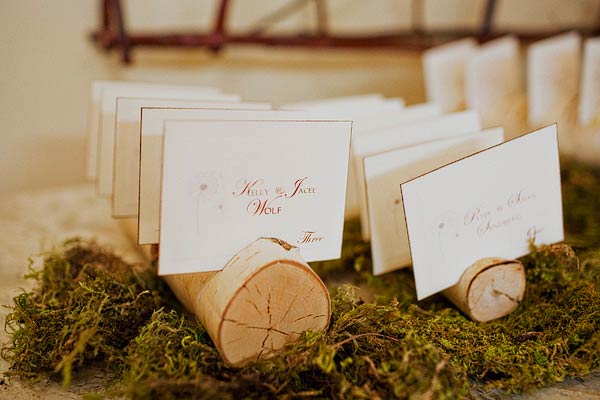 Reception Place Cards in Branch Wood on Moss