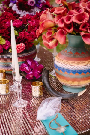 Southwestern Inspired Table Decor on Metallic Tablecloth 3