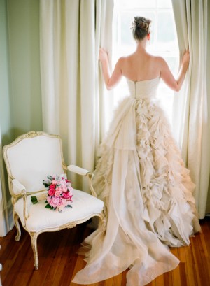 Strapless Cream Bridal Gown With Full Ruffled Skirt 1