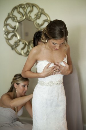 Strapless Lace Bridal Gown With Beaded Waist