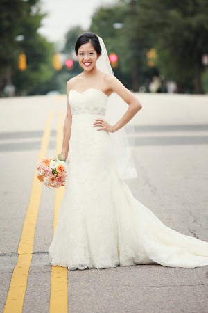 Strapless Lace Column Gown With Beaded Waist Detail 1