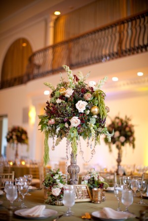 Tall Reception Arrangement With Roses and Greenery 1